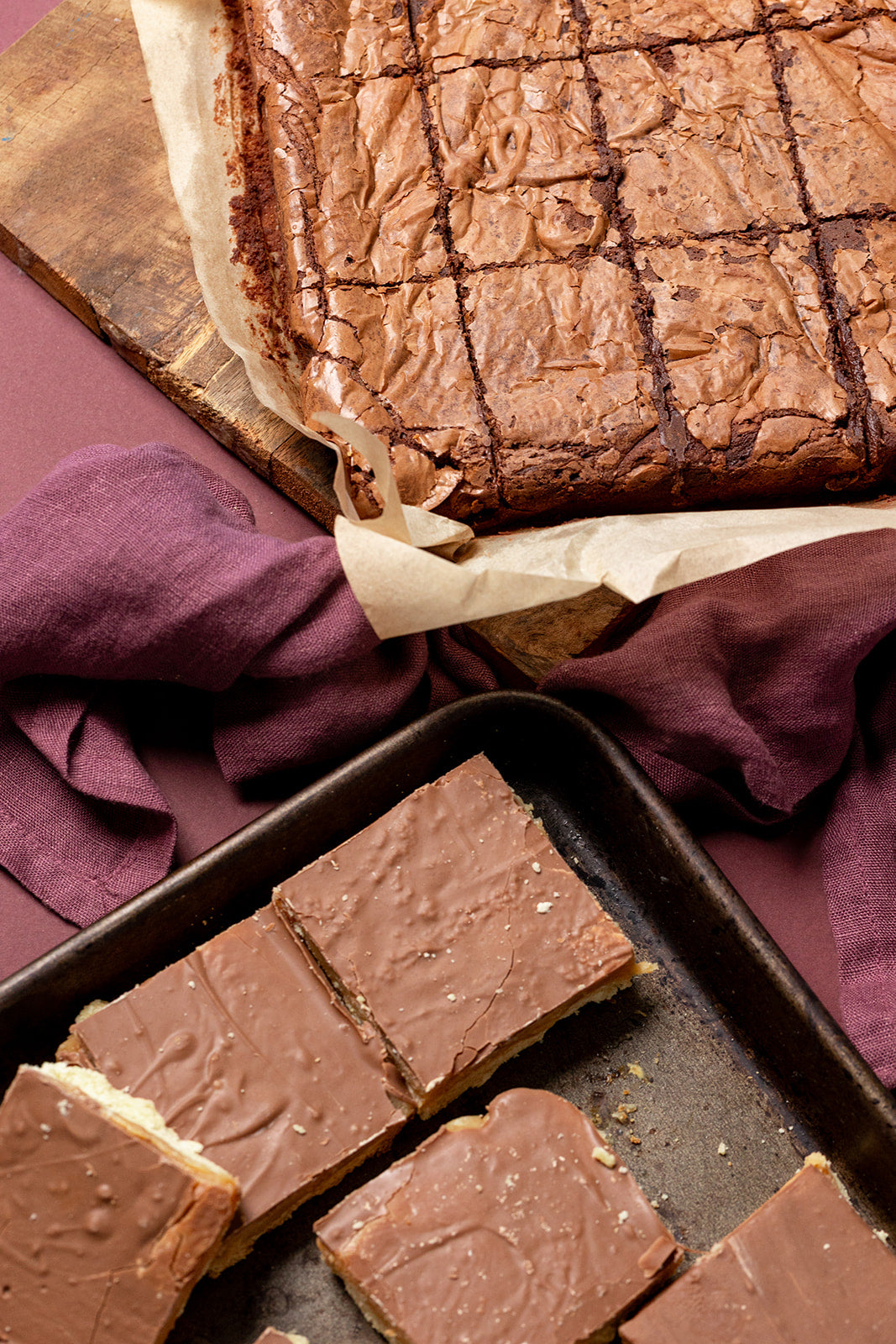 A whole tray of Shelly's chocolate brownies cut into squares