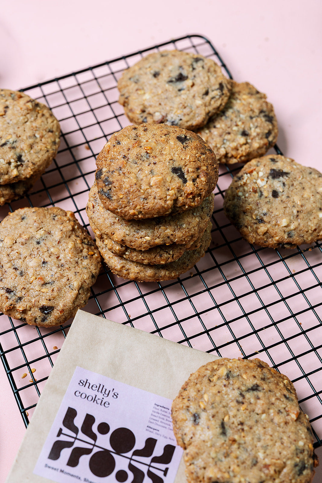 A stack of lactation cookies on a cooling rack